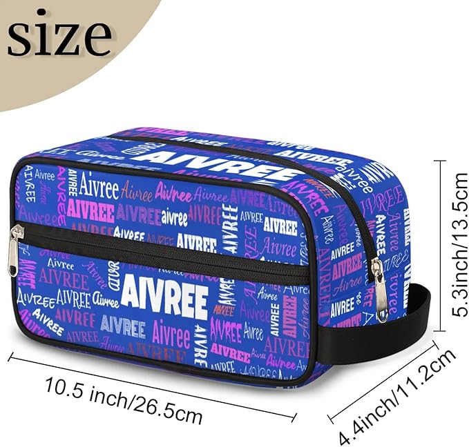 Custom Name Makeup Bag Travel Bag, Toiletry Bag Travel Large Capacity Cosmetic Container Organizer for Shampoo, Royal Blue Background Colorful Names