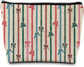 Coquette Christmas Ribbon Bow Makeup Bag, Preppy Red Green and Pink Striped Christmas Cosmetic Bags Gifts for Women, Girly Xmas Portable Travel Toiletry Bag Zipper Makeup Pouch