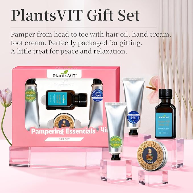 Pampering Gift for Women - Self Care Christmas Gifts Set, 4 Travel Size Essentials, Moroccan Argan Oil, Beef Tallow, Avocado Oil, Shea Butter, Hair & Hand Repair, Foot Cream