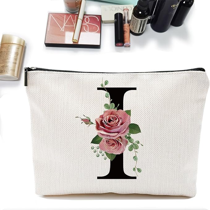 Initial A-Z Personalized Letter Makeup Bag, Monogrammed Bridesmaid Gifts/Presents Cosmetic Bag, Portable Stationery Storage Organizer Pouch, Friendship Love Travel Makeup Bags