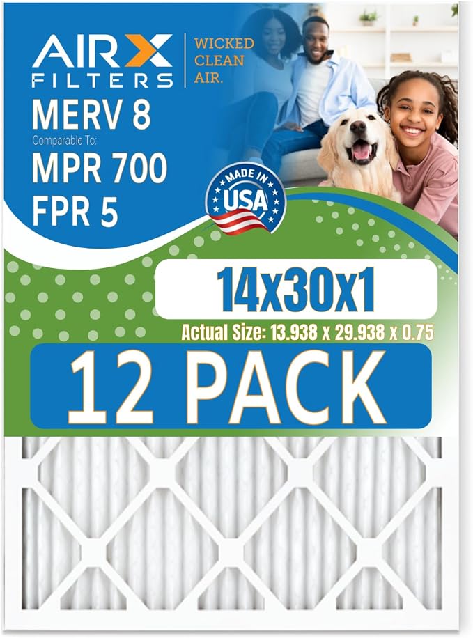 14x30x1 Air Filter MERV 8 Rating, 12 Pack of Furnace Filters Comparable to MPR by AIRXFILTERSWICKEDCLEANAIR