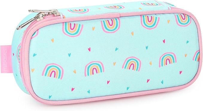 mibasies Girls Pencil Case for Kids, Multi-Slot Pencil Pouch, Rainbow Mint Green