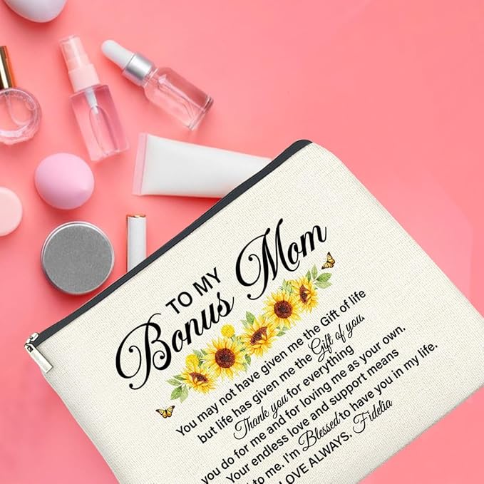 Bonus Mom Gifts Makeup Bag Gifts for Stepmom Step Mother Bonus Mom Cosmetic Bag Zipper Makeup Pouch