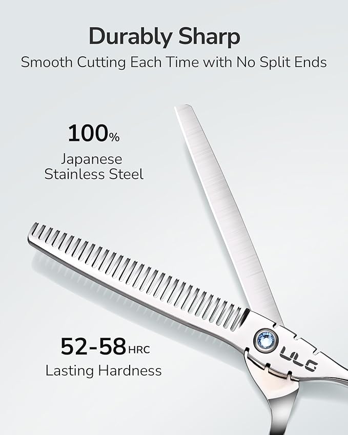ULG Hair Thinning Scissors 6.7” Shark Series 100% Japanese Stainless Steel, Offset Handle, 30 V-Tooth Thinner 25% Hair Removal, Professional Barber Layering Shears for Salon & Home Hair Styling