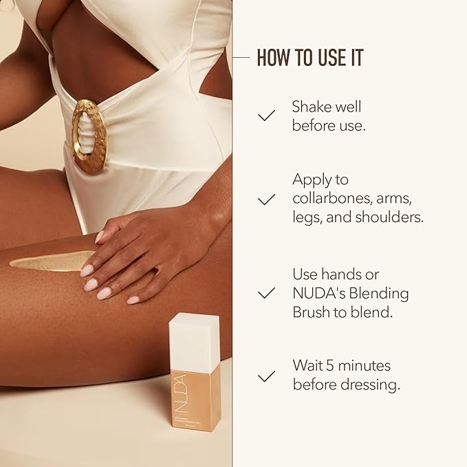 NUDA Body Shimmer | Illuminating Body Glitter to Enhance Tan | Vegan Shimmer Lotion for Women with Aloe Vera, Avocado Oil, & Vitamin E | Vanilla-Scented, Non-Staining Liquid Highlighter, (75 mL)
