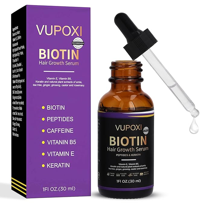 Biotin Hair Growth Serum - Topical Biotin Hair Serum for Hair Growth Infused with Peptides, Keratin, Caffeine, and Vitamins, All Hair Types 1 Fl Oz (1.01 FL OZ, Rosemary)