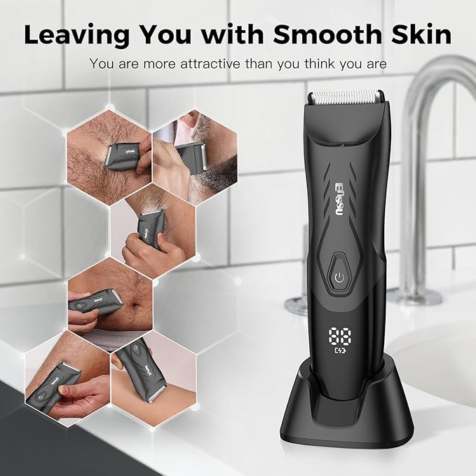 Body Hair Trimmer for Men: 2-in-1 Manscape Trimmer & Shaver with LED Light for Ball/Pubic/Groin,Waterproof Trimmer for Men,No-Nick Shaving,Smooth Grooming