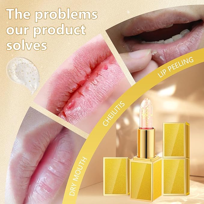 2PCS Transferproof Color Changing Lipstick, Color Changing Lipstick Gold Foil for Women Long Lasting Moisturizing Glossy Shine Lip Gloss, Deep Nourishment