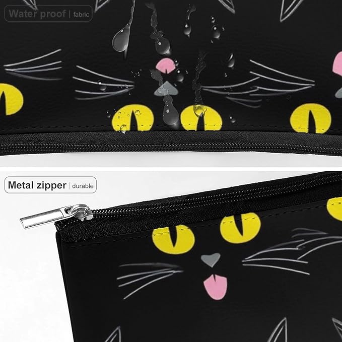 Travel Cosmetic Bag, Large Makeup Case, Toiletry Bag, Personality Fashion Zipper Cosmetic Case Cool Funny Black Cats