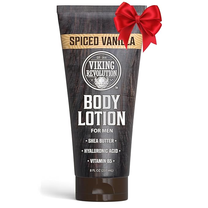 Viking Revolution Spiced Vanilla Body Lotion for Men – Mens Lotion for Dry Skin with Shea Butter, Hyaluronic Acid and Vitamin B5 – Nourishing Mens Body Lotion for Hydrated and Smooth Skin - 8oz,1 Pack