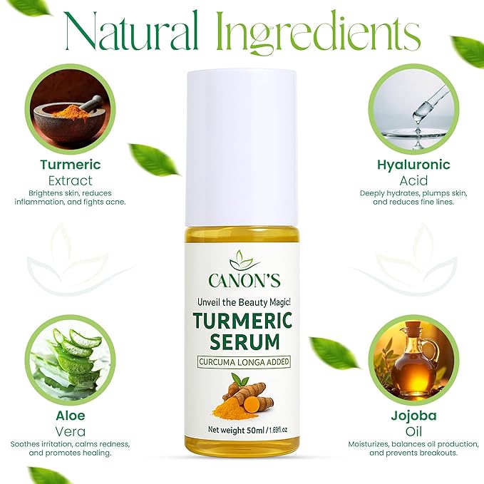 Turmeric Brightening Serum for Face with Hyaluronic Acid, Aloe Vera, Vitamin C & E – Brightening, Hydrating & Dark Spot Facial Serum – Leaves Skin Soft, Smooth / 1.69 fl oz