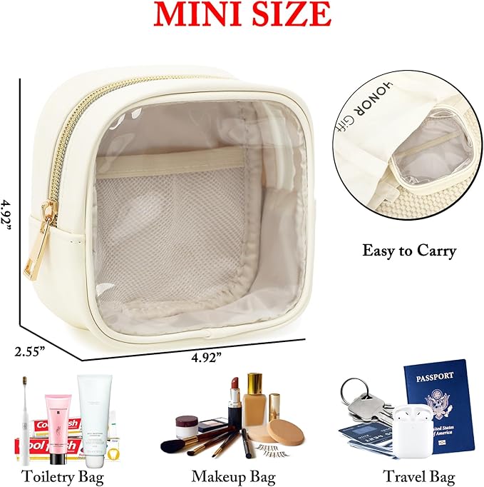 Clear Makeup Bag with 2 Cute Chenille patterns - Waterproof PU Leather Cosmetic Case, Mini Personalized Toiletry Pouch for Women & Teens, ideal for Travel & Gift