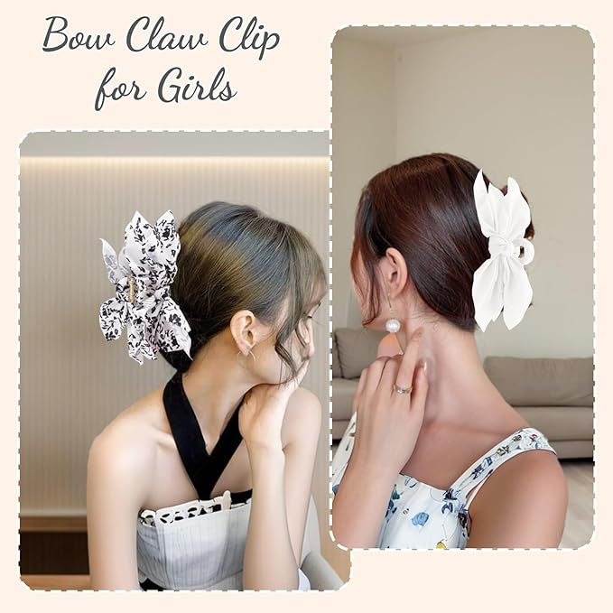 Bow Claw Clips Bow Hair Clips White 3PCS Big Hair Bows for Women Butterfly Styling Large Hair Clips for Thick Hair for Girls Hair Accessories for Teen