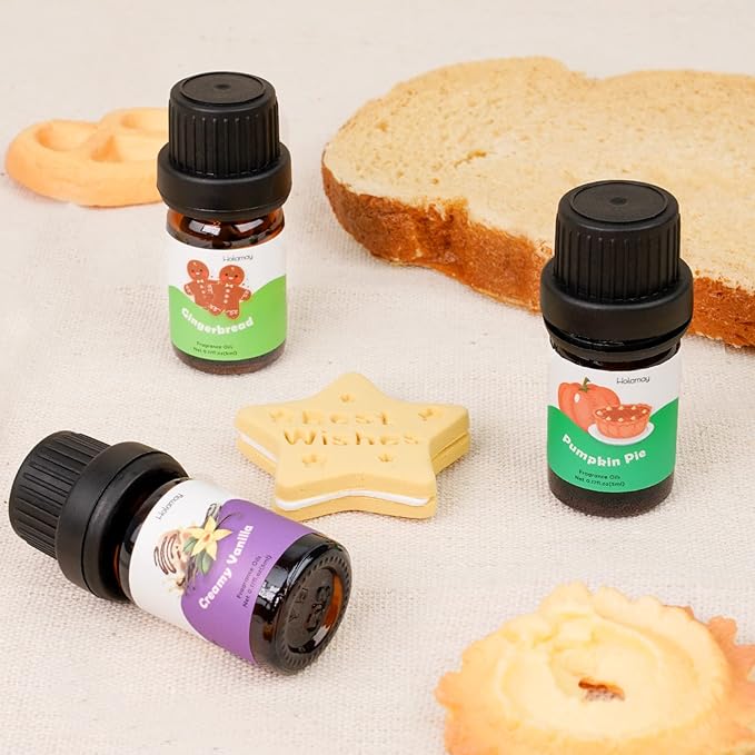 Bakery Fragrance Oils, Holamay Scented Essential Oils for Soap & Candle Making, Aromatherapy Diffuser Oil Scents (10 Packs of 5ml) - Creamy Vanilla, Gingerbread, Chocolate, Pumpkin Pie and More