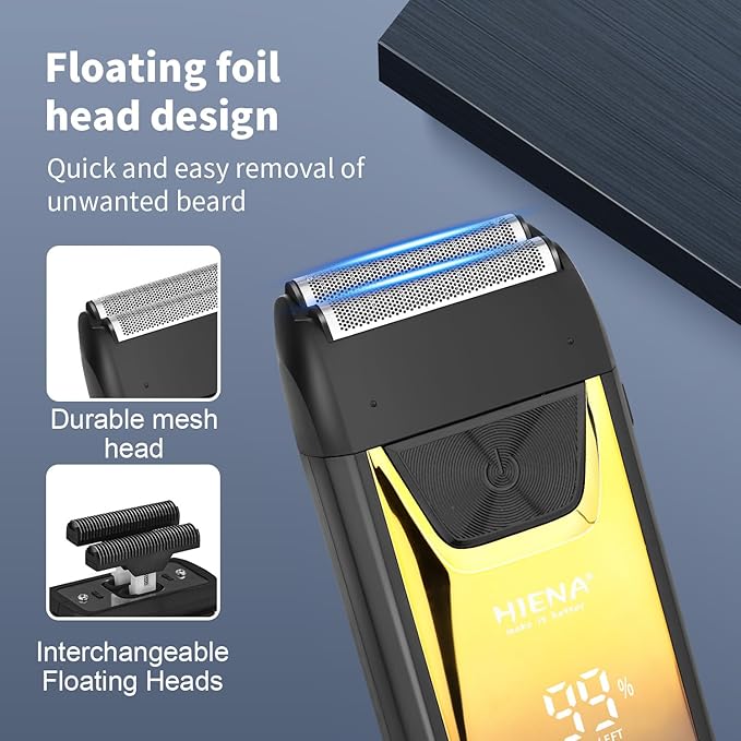 HIENA PRO Professional Cordless Hair Clippers for Men, T-Blade Beard Trimmer & Foil Shaver Set, Rechargeable Barber Clipper Kit and Hair Cutting Set, Facial Grooming Kit with LED Display