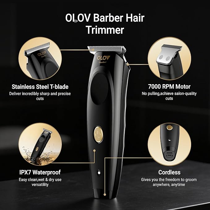 Hair Trimmer for Men, Cordless T-Blade Beard Trimmer, Professional Rechargeable Hair Clippers for Hair Cutting & Grooming