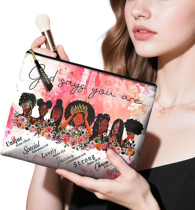 Cute Makeup Bag for Purse Waterproof Cosmetic Bags for Women Funny Smooth Zipper Travel Toiletry Pouch 10X8 Inches-African American Afro Makeup pouch