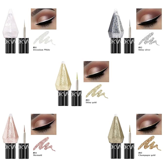 5 Pcs Liquid Eyeshadow Glitter Eyeliner Diamond Colorful Set with Shimmer and Waterproof Eye Shadow for Gift Eye Glitter Makeup (Type A)