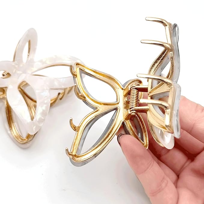 Metal Acetate Butterfly Hair Claw Clip - Elegant Non-Slip Hair Clamp for Women, Girls - Perfect for Ponytails, Buns, and Half-Up Styles (2 Pack) (little butterfly)