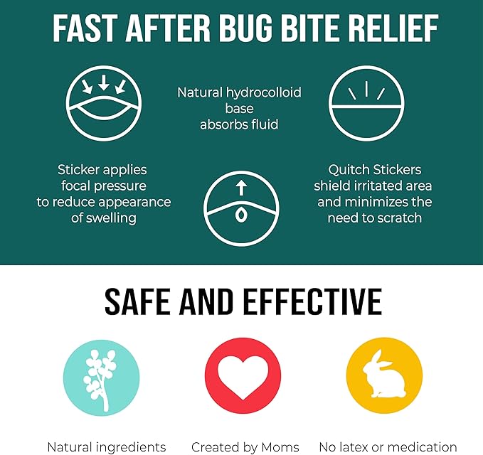 quitch Bug Bite Patches 3x27ct, Natural Itch Relief Stickers for Kids & Baby, Anti-Itch Cream Alternative, Mosquito bite Treatment, Summer Travel & Camp Essentials, Soothing After bite Patches