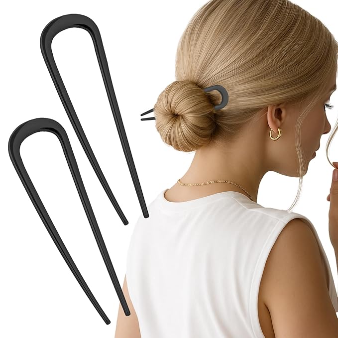 2PCS 4.2Inch French Hair Pins U-Shaped Pins for Women and Girls Fashion Metal Hair Pin French Twist Hair Pins for Buns, Updos,Stylish and Functional(set1-black)