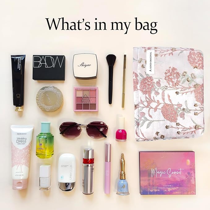 STARDW Aesthetic Floral Makeup Bag Cute Small Cosmetic Bags for Women Girls, Travel Toiletry Bag Large Capacity Zipper Makeup Pouch, Purse Organizer Pouches