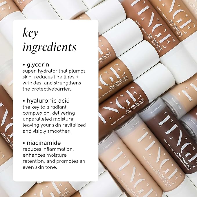 Tinge Tint Body Makeup, Lasts Up to 48 Hours, Medium Coverage Cream With Amino Acids, Hyaluronic Acid & Lysine, Semi Matte Finish, Water & Transfer Resistant, 3.38 Fl Oz - Deep Neutral