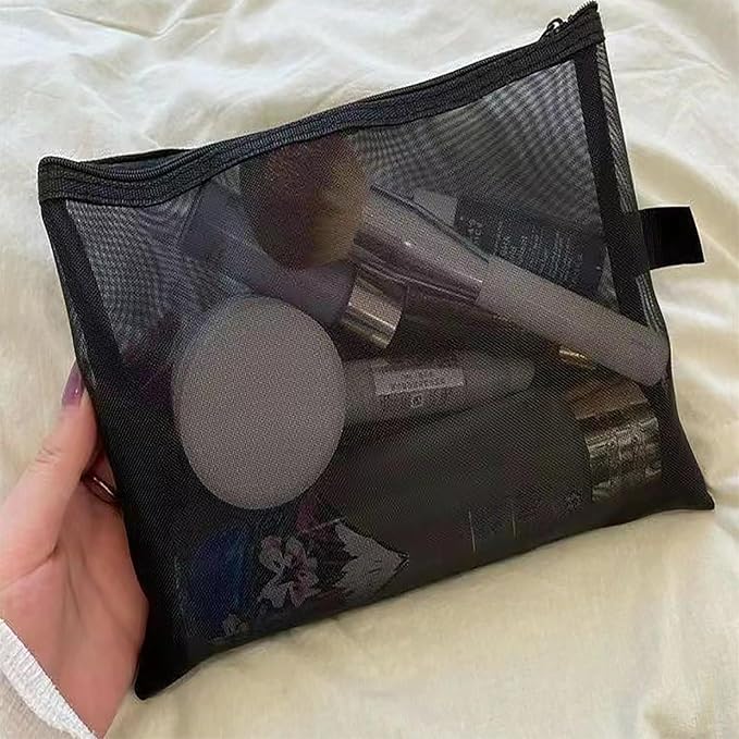 OZY 20Pieces Nylon Mesh Cosmetic Bags Zippered,Portable Organizing Pouches for Travel,Toiletries Bag for Women and Men (Black)