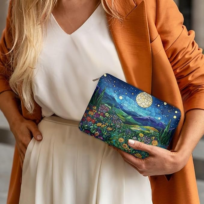 COEQINE Ladies Leather Cosmetic Purse Trend Women Travel Make Up Bag Organizer Bag for Women Trend Casual Bag Party Purse,Blue Starry Sky Art Print Easy To Clean