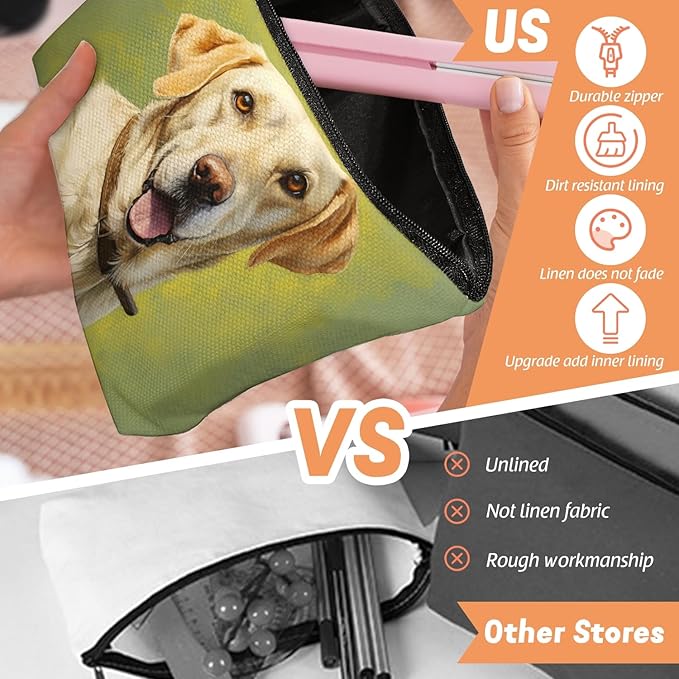 Makeup Bag Travel Cosmetic Bags Small Makeup Case Waterproof Zipper Pouch for Women Girls 7X9inches - Yellow Labrador Retriever with A Brown Collar