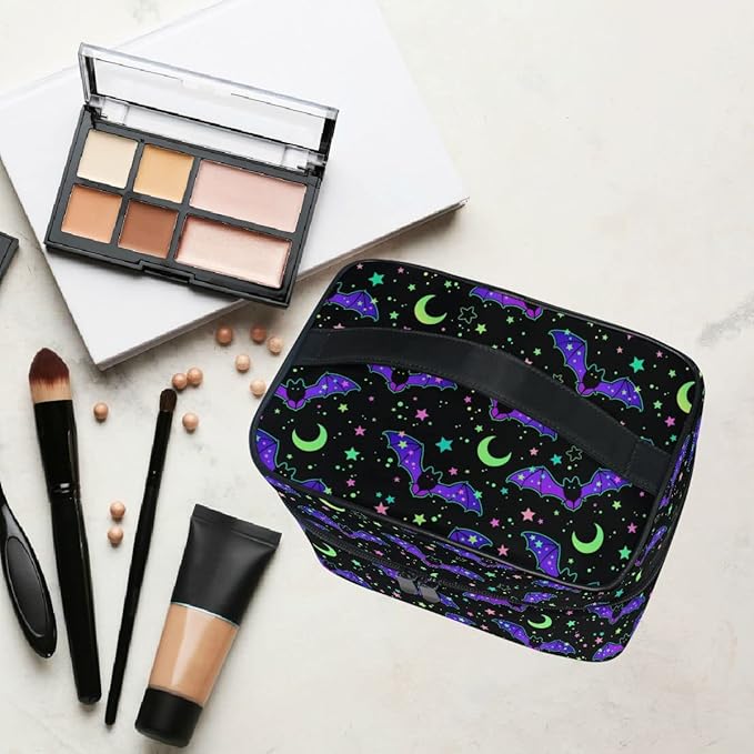 Goth Makeup Bag, Magic Gothic Galaxy Bat Makeup Organizer Bags Toiletry Bag Box Travel Cosmetic Bag Make Up Train Case for Women Teen Girl Ladies Skulls 219