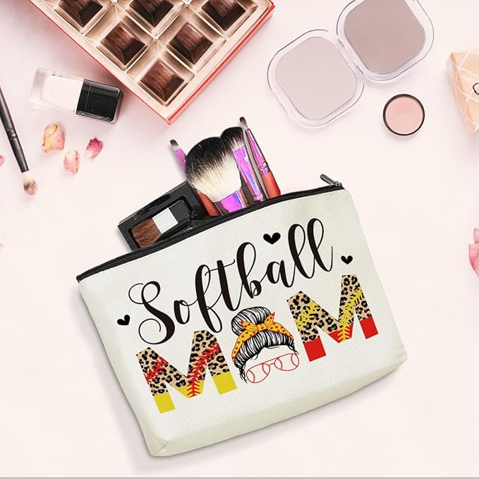 jeilink Softballs Mom Gifts Cosmetic Bag Softball Stuff Mom Gifts Softball Gifts Travel Makeup Bag for Sport Lover Mother Organizer Bag for Mum Mommy Mama Women Female Mothers Day Birthday Christmas