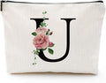 Initial A-Z Personalized Letter Makeup Bag, Monogrammed Bridesmaid Gifts Presents Cosmetic Bag, Portable Stationery Storage Organizer Pouch, Friendship Love Travel Makeup Bags