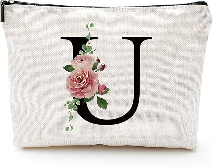 Initial A-Z Personalized Letter Makeup Bag, Monogrammed Bridesmaid Gifts Presents Cosmetic Bag, Portable Stationery Storage Organizer Pouch, Friendship Love Travel Makeup Bags