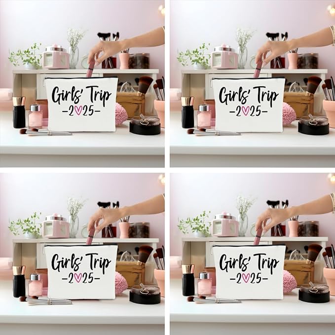 4 PCS Girls Trip Gifts Favors 2025 Girls Weekend Gifts for Women Bestie Gifts Friend Gifts Girls Trip Favors for Sister Niece Friendship Holiday Vacation Makeup Bag Weekend Bags for Women