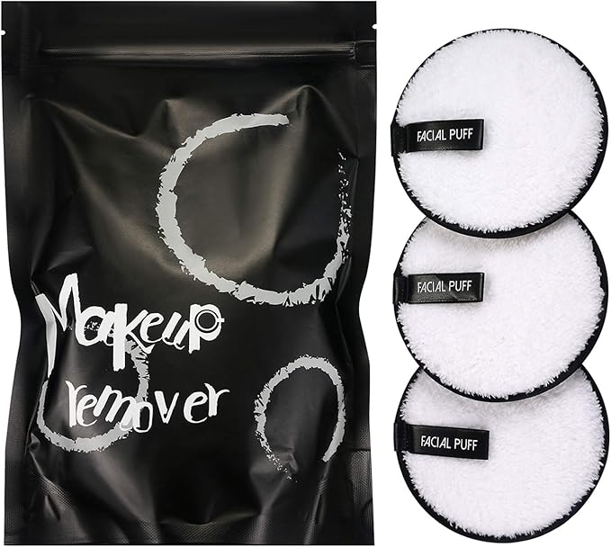 Vtrem 3 PCs Makeup Remover Pads Reusable Soft Facial Cleaning Puffs Towels Christmas Gifts Double-Side Washable Make Up Removing Cloth Microfiber Multi-Function, White