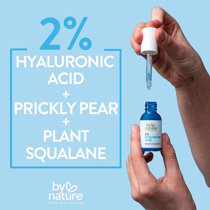 By Nature 2% Hyaluronic Acid Serum for Face & Neck - Skincare from New Zealand - 2% Hyaluronic Acid Facial Serum Concentrate - 1fl. Oz