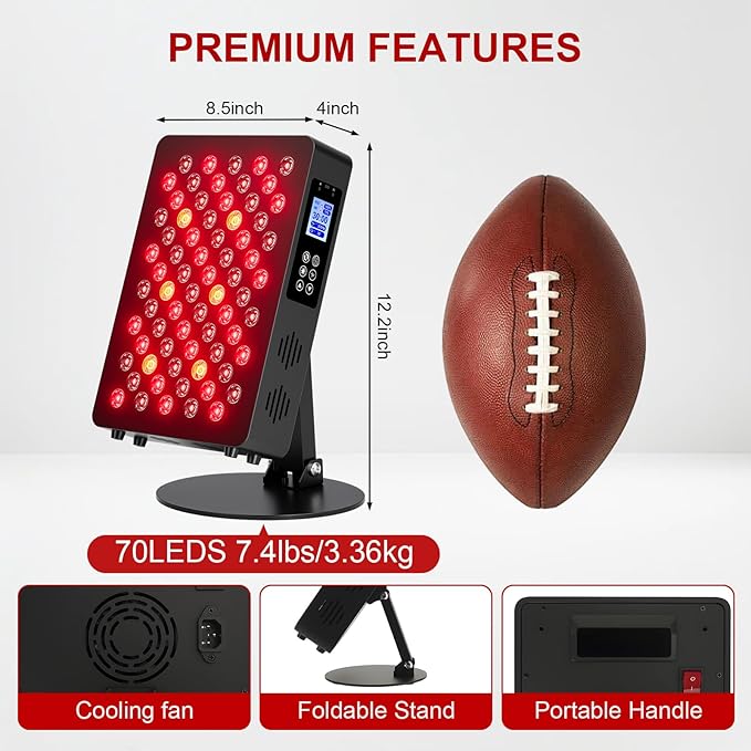 Red Light Therapy Panel for Face and Body - 600nm/660nm/810nm/850nm/940nm (70 LEDs 350W) Near Infrared Redlight Device with Timer, RC, Dual Chip for Improve Sleep, Skin Health, Pain Relief (Black)