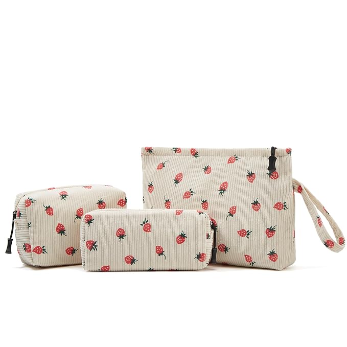 Small Cosmetic Bag set for Women Corduroy Makeup Bag with Interior Pocketes Cute Corduroy Makeup Pouches Women Small Toiletry Bag