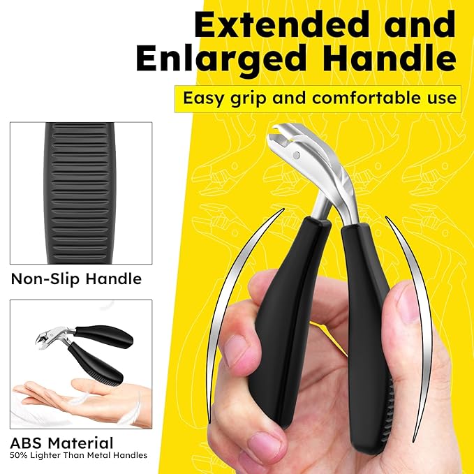 Angled Head Toe Nail Clippers for Thick Nails for Seniors, Straight Toenail Clippers with Catcher, Heavy Duty Large Toenail Clippers with Ergonomic Long ABS Handled