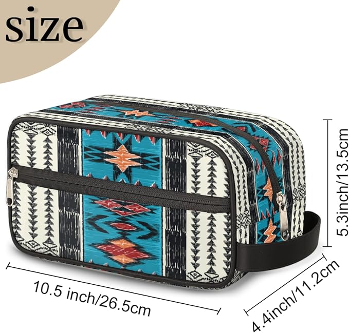 Aztec Western Ethnic Vintage Travel Toiletry Bag for Women Men Lightweight Cosmetic Makeup Bag Organizer Waterproof Shaving Bag Dopp Kit with Large Capacity for Toiletries and Shaving Accessories