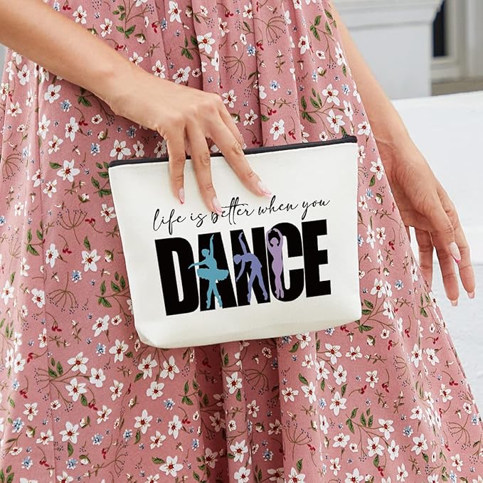fkovcdy Dance Bag Ballet Ballerina Makeup Bag Elegant Dancer Gifts Inspirational Recital Gifts for Women Teen Dance Lovers Dancing Dance Teacher t Life Is Better When You Dance