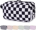 Narwey Small Checkered Makeup Bag for Purse Travel Makeup Pouch Mini Cosmetic Bag Zipper Pouch for Women (Black Checkerboard, Small)