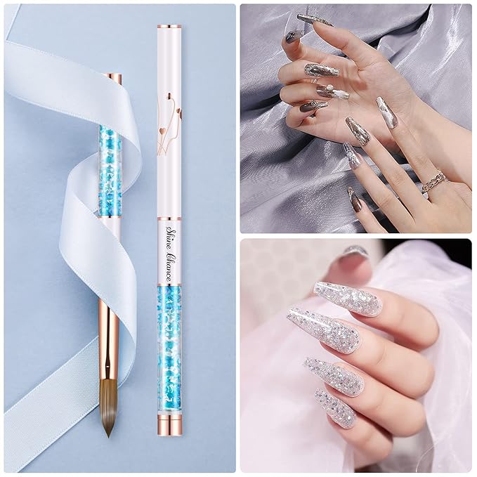 Acrylic Nail Brush Size 16, 100% Real Kolinsky Art Nail Brush for Acrylic Powder Application, Handmade Women Manicure Nail Extension Tool for Professional DIY Home Salon and Beginners