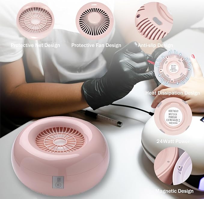 Nail Dust Collector Nail Tech with 2 Reusable Filters Powerful Suction Nail Vacuum Cleaner Fan Dust Collector Professional Electric Extractor Magnetic Cover Low Noise for Acrylic Gel