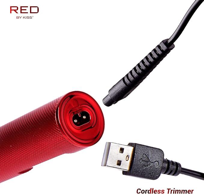 Red by Kiss Hair Trimmer for Men Precision Blade Cordless Trimmer Mens Grooming Kit (Red)