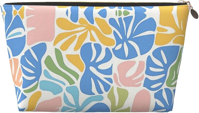 Womens Leather Makeup Bag Cosmetic Bag Travel Toiletry Bags Make Up Bags for Women Adult (Boho-Coral 1)