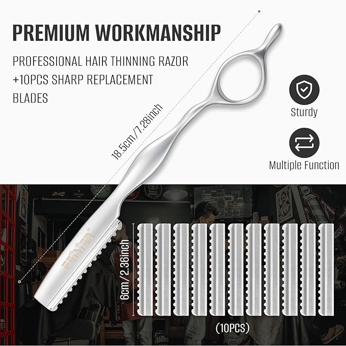 Stainless Steel Hair Thinning Styling Razors for Cutting Hair, Hair Texturizing Cutting Razor for Salon and Home,10 PCS Sharp Blades Included