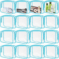 16 Pieces Clear Makeup Bags Bulk, TSA Approved Toiletry Bags Travel Pouch, Waterproof PVC Plastic Small Clear Cosmetic Bags with Zipper for Organizing (Blue Border)