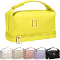 Gifts for Women, Monogrammed Makeup Bag with Handle, Initial Double Layer Cosmetic Bag with Makeup Brush Organizer, Cute Cosmetic Pouch for Women, Gifts for Friends Female Mom